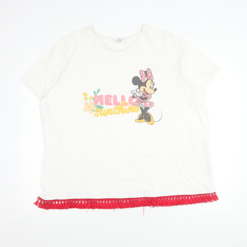 Disney Women White T-Shirt with Fringe - Size 26