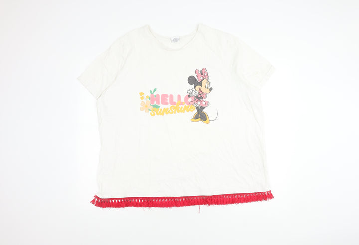 Disney Women White T-Shirt with Fringe - Size 26