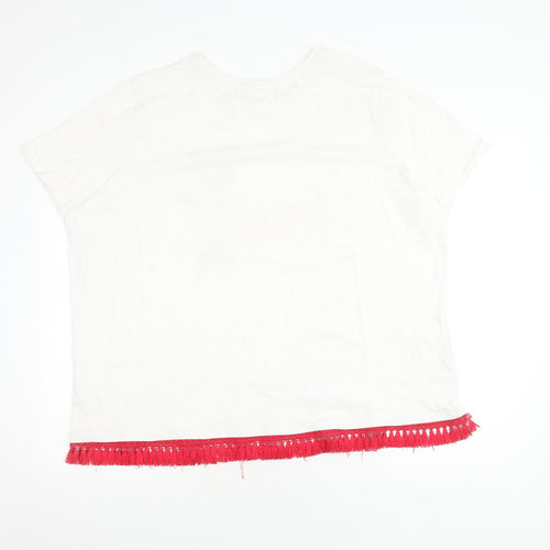 Disney Women White T-Shirt with Fringe - Size 26
