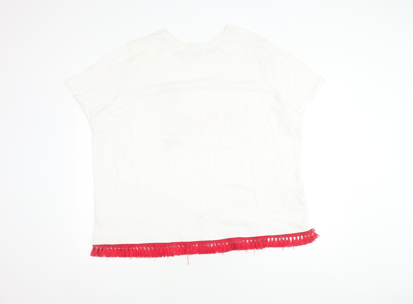 Disney Women White T-Shirt with Fringe - Size 26