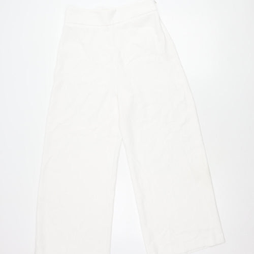 Zara Women's White Cropped Wide-Leg Trousers S