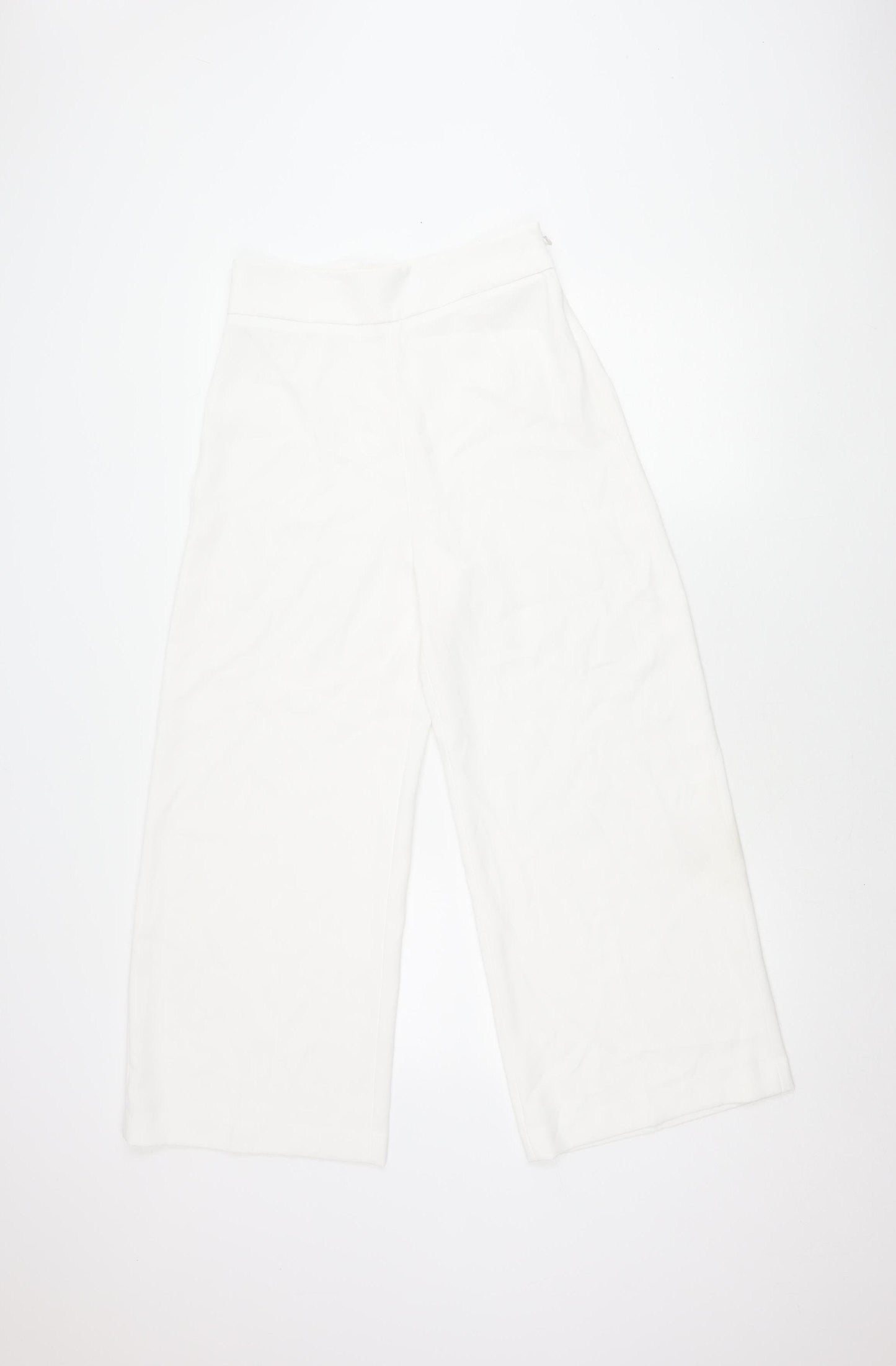 Zara Women's White Cropped Wide-Leg Trousers S