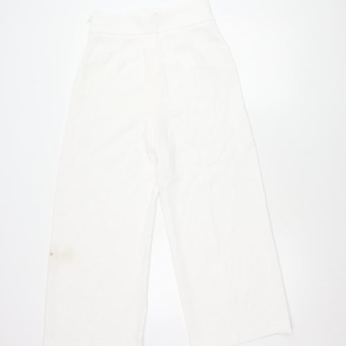 Zara Women's White Cropped Wide-Leg Trousers S