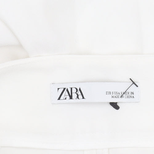 Zara Women's White Cropped Wide-Leg Trousers S