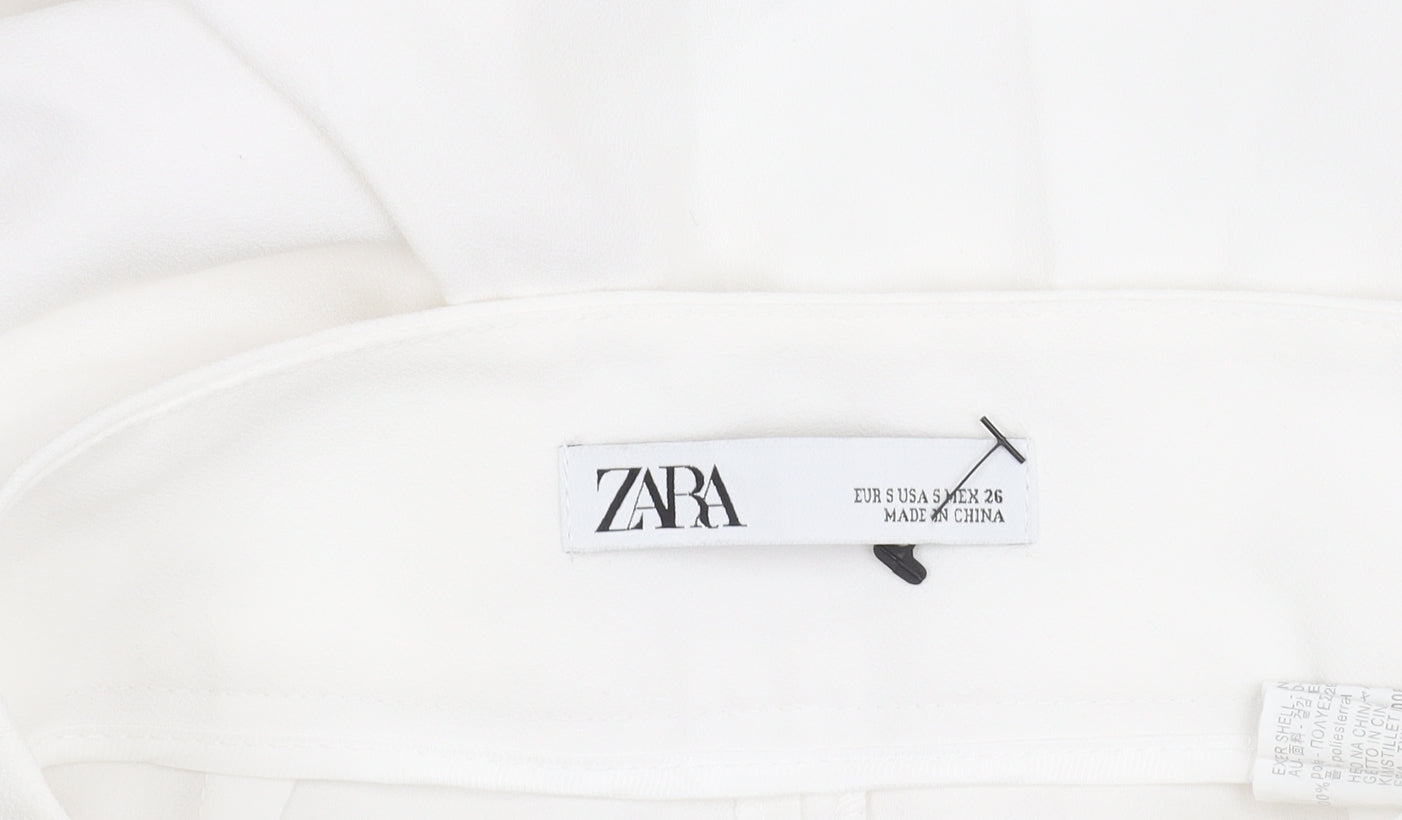 Zara Women's White Cropped Wide-Leg Trousers S