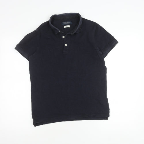 Jack & Jones Men's Black Cotton Polo, Medium Size