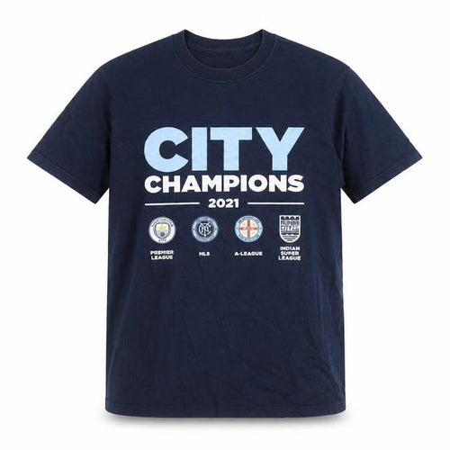 City Champions Men's Blue Sports T-Shirt, S, Graphic Logo