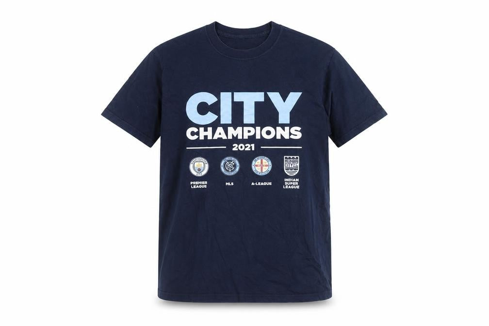 City Champions Men's Blue Sports T-Shirt, S, Graphic Logo