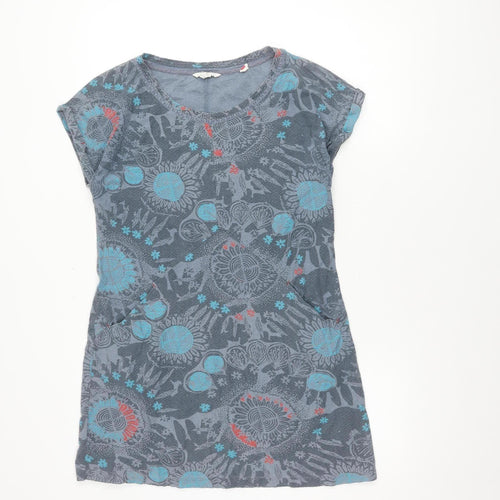 White Stuff Women's Grey Blue Floral Cotton Top Size 10