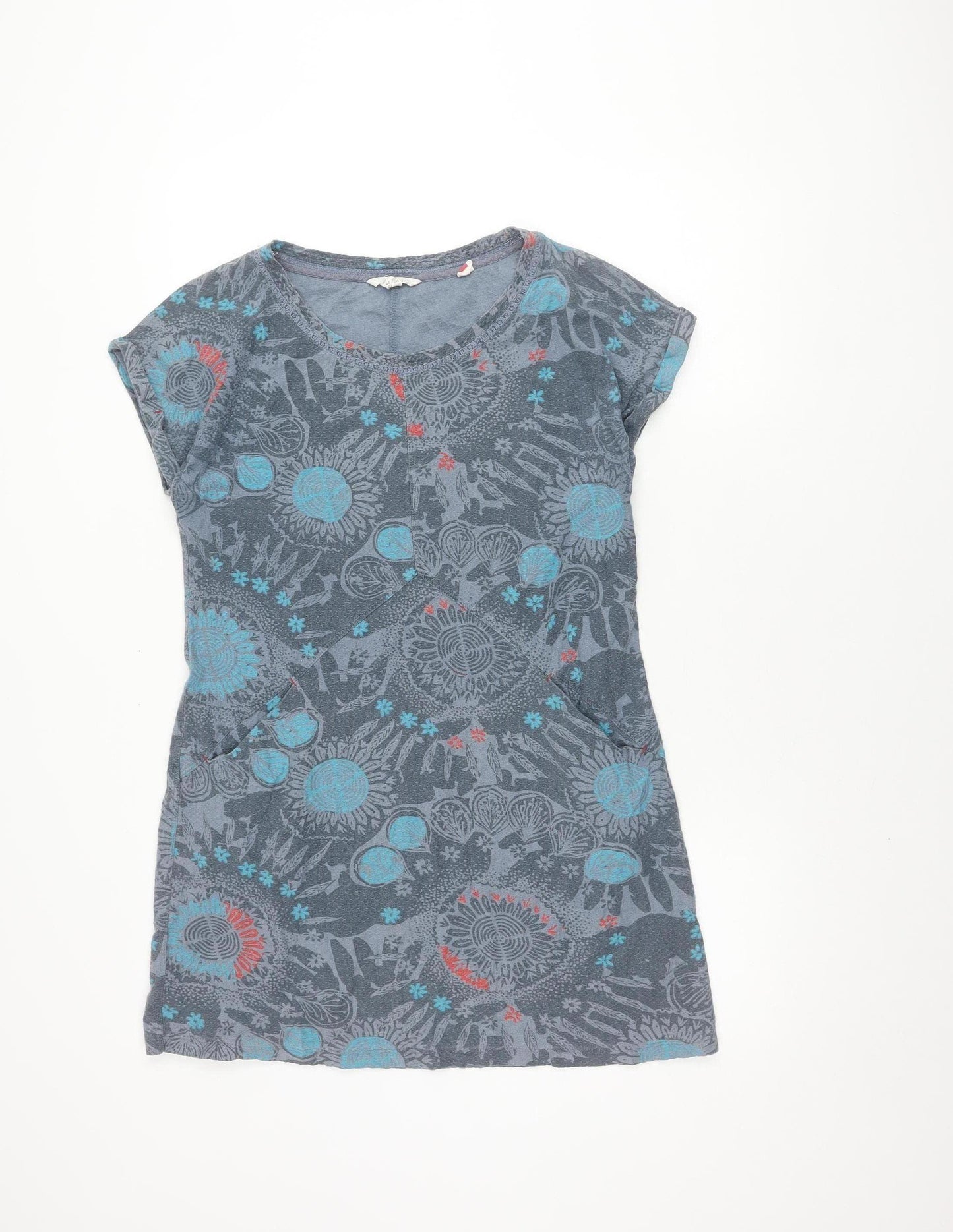 White Stuff Women's Grey Blue Floral Cotton Top Size 10