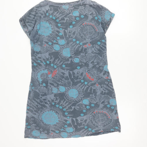 White Stuff Women's Grey Blue Floral Cotton Top Size 10