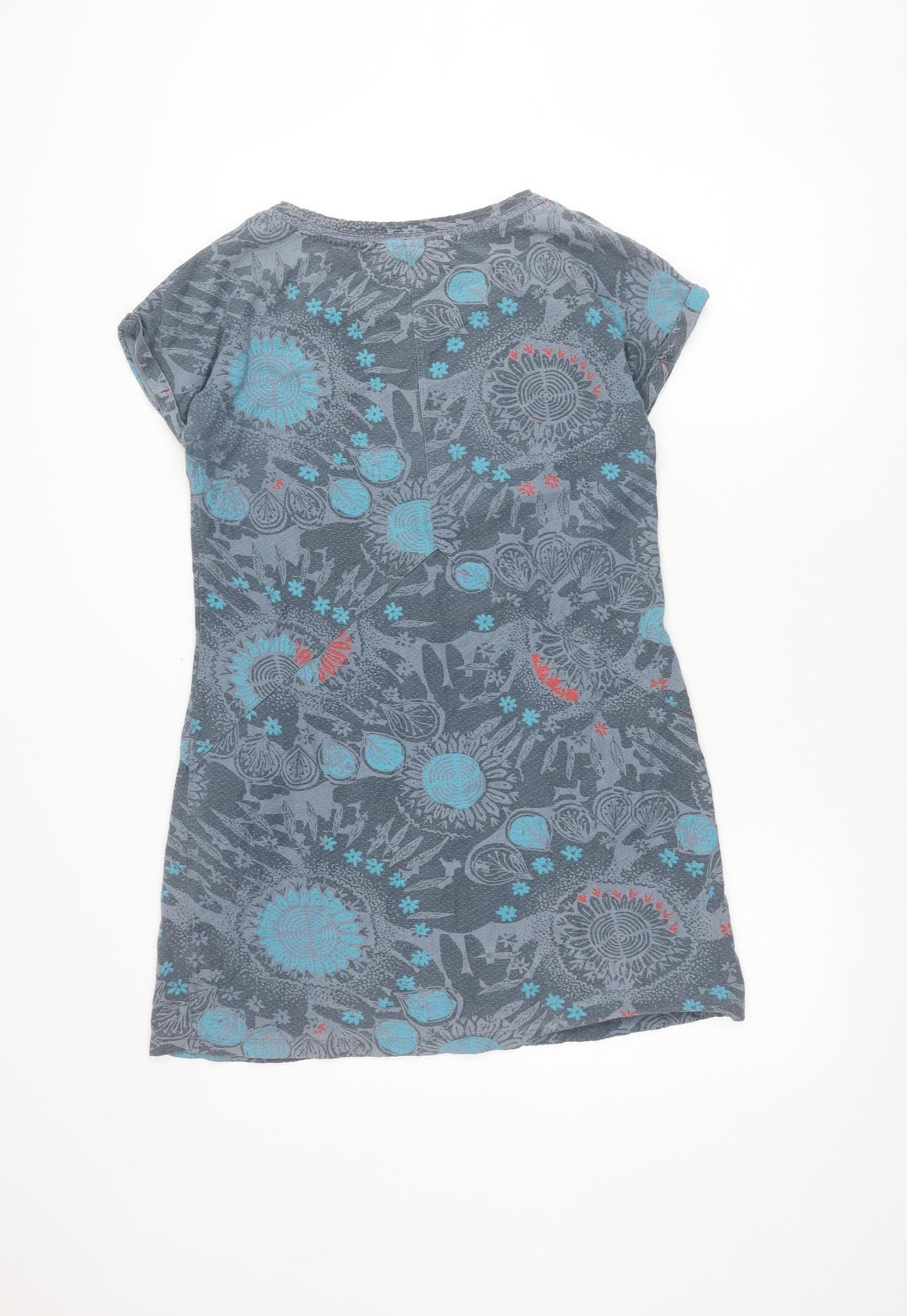 White Stuff Women's Grey Blue Floral Cotton Top Size 10