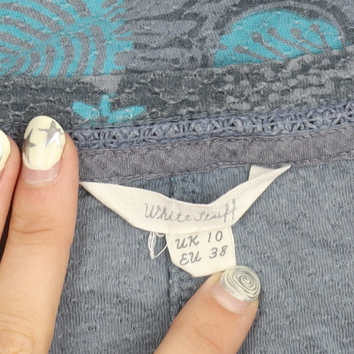 White Stuff Women's Grey Blue Floral Cotton Top Size 10