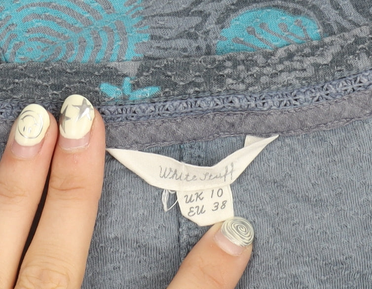 White Stuff Women's Grey Blue Floral Cotton Top Size 10