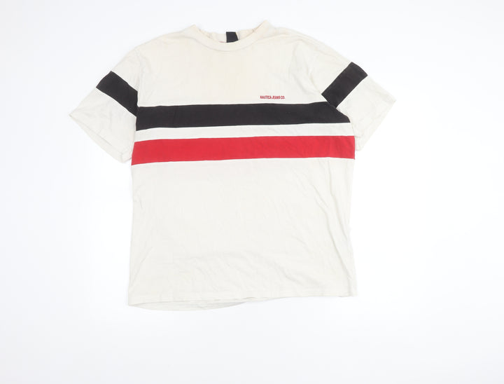 Nautica Men's XL White Striped Cotton T-Shirt