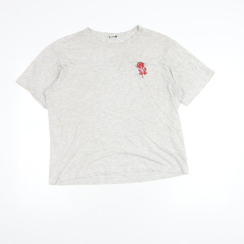 Monki Women's Grey Embroidered T-Shirt S Casual