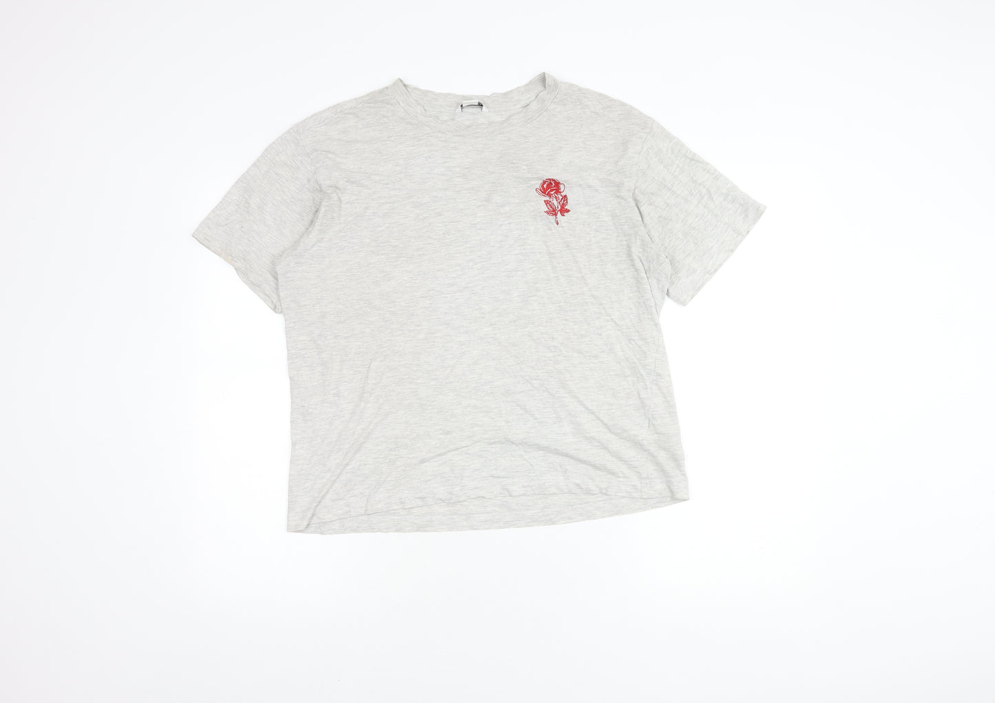 Monki Women's Grey Embroidered T-Shirt S Casual