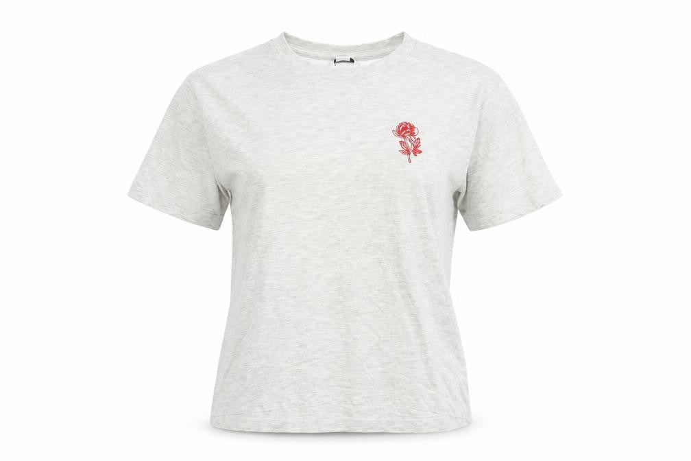 Front view of Monki Women's Grey Embroidered T-Shirt S Casual