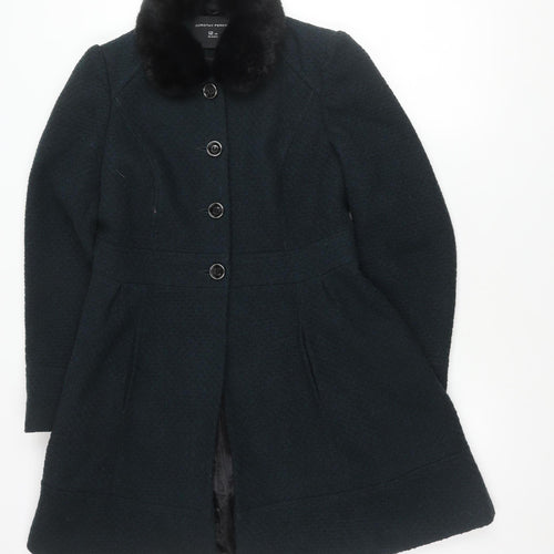 Dorothy Perkins Women's Black Coat Size 12 with Fur Trim