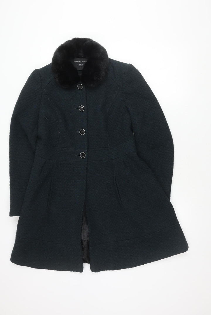 Dorothy Perkins Women's Black Coat Size 12 with Fur Trim