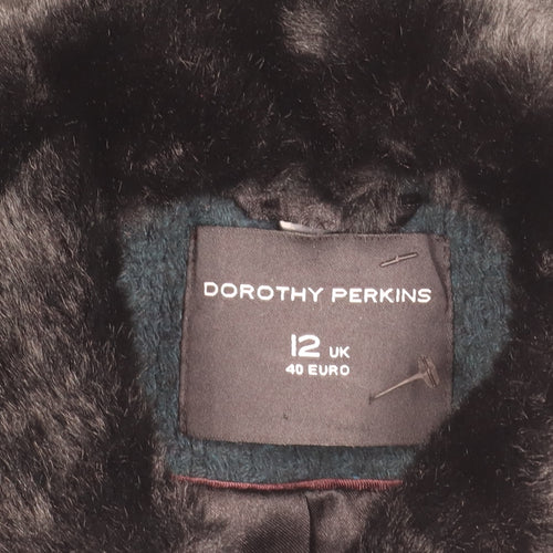 Dorothy Perkins Women's Black Coat Size 12 with Fur Trim