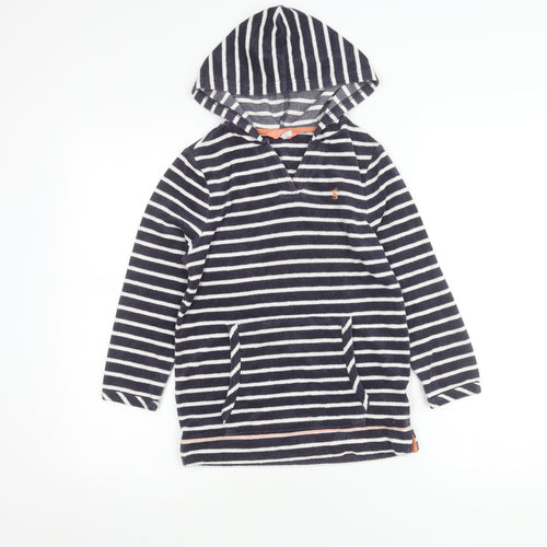 Joules Girls Striped Hoodie 7-8 Years Pullover Blue Casual