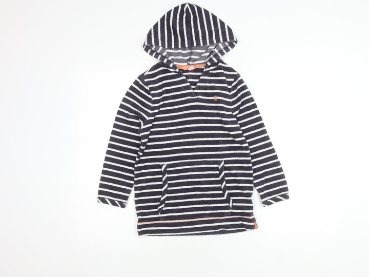 Joules Girls Striped Hoodie 7-8 Years Pullover Blue Casual