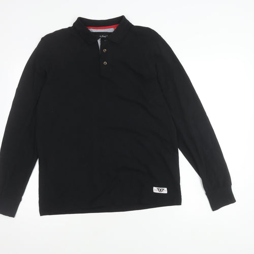 D555 Men's Medium Black Cotton Long Sleeve Polo