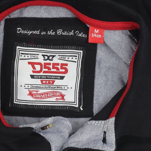 D555 Men's Medium Black Cotton Long Sleeve Polo