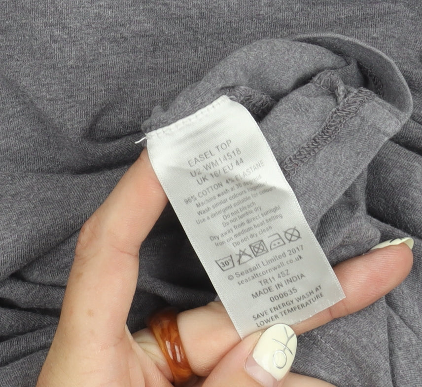 Seasalt Cornwall Women's Grey Cotton Long Sleeve Top Size 16