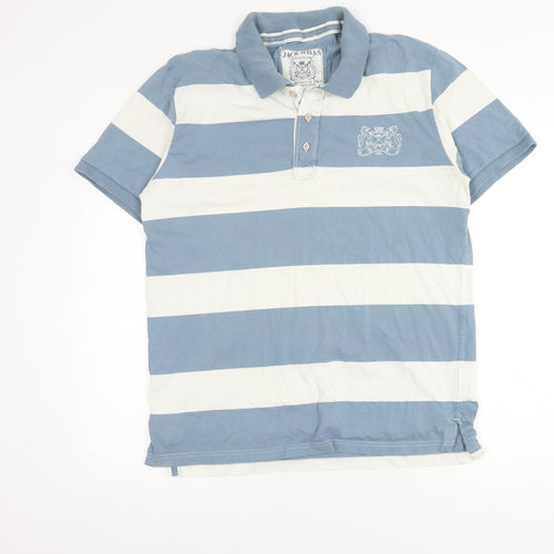 Jack Wills Men's Blue Striped Polo Shirt Size L