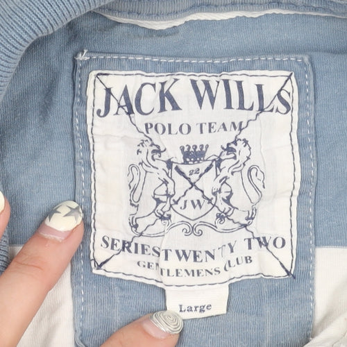 Jack Wills Men's Blue Striped Polo Shirt Size L