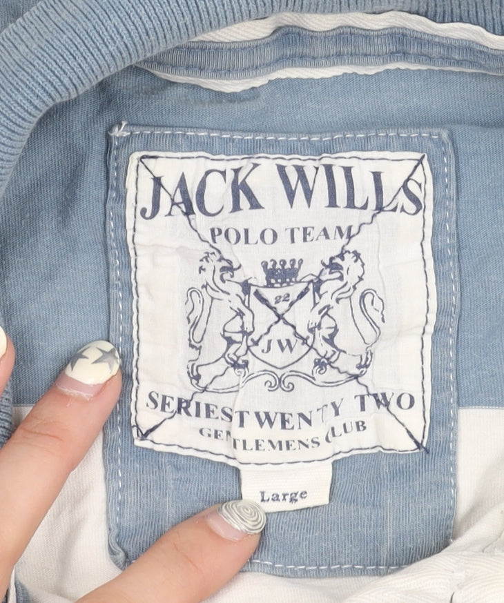 Jack Wills Men's Blue Striped Polo Shirt Size L