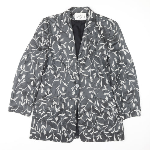AFFINITY Women's Grey Floral Blazer - Size 14