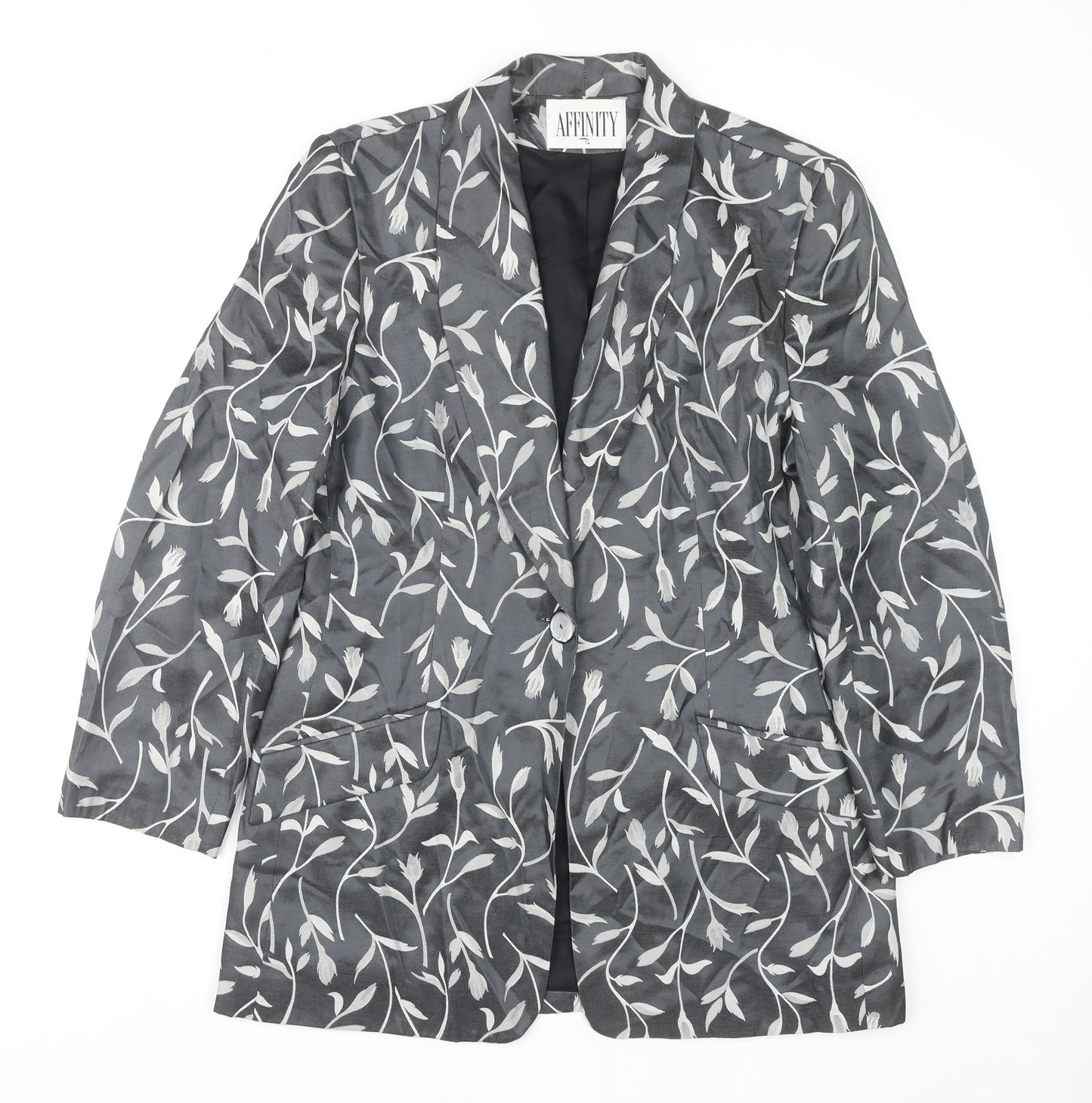 AFFINITY Women's Grey Floral Blazer - Size 14