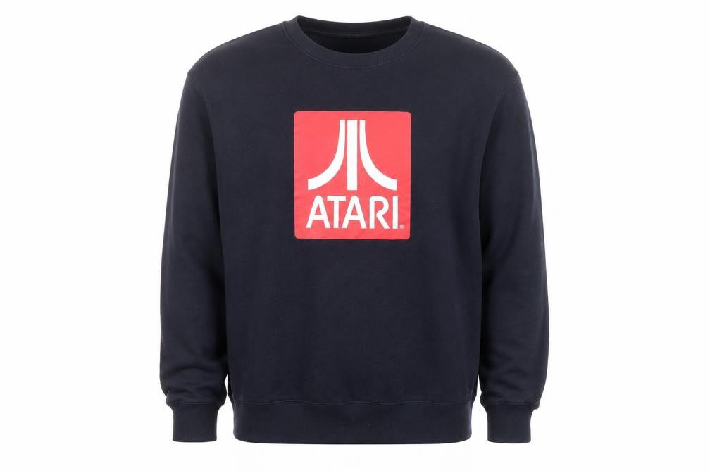 Front view of H&M Men's Blue Atari Sweatshirt, Retro Logo, L
