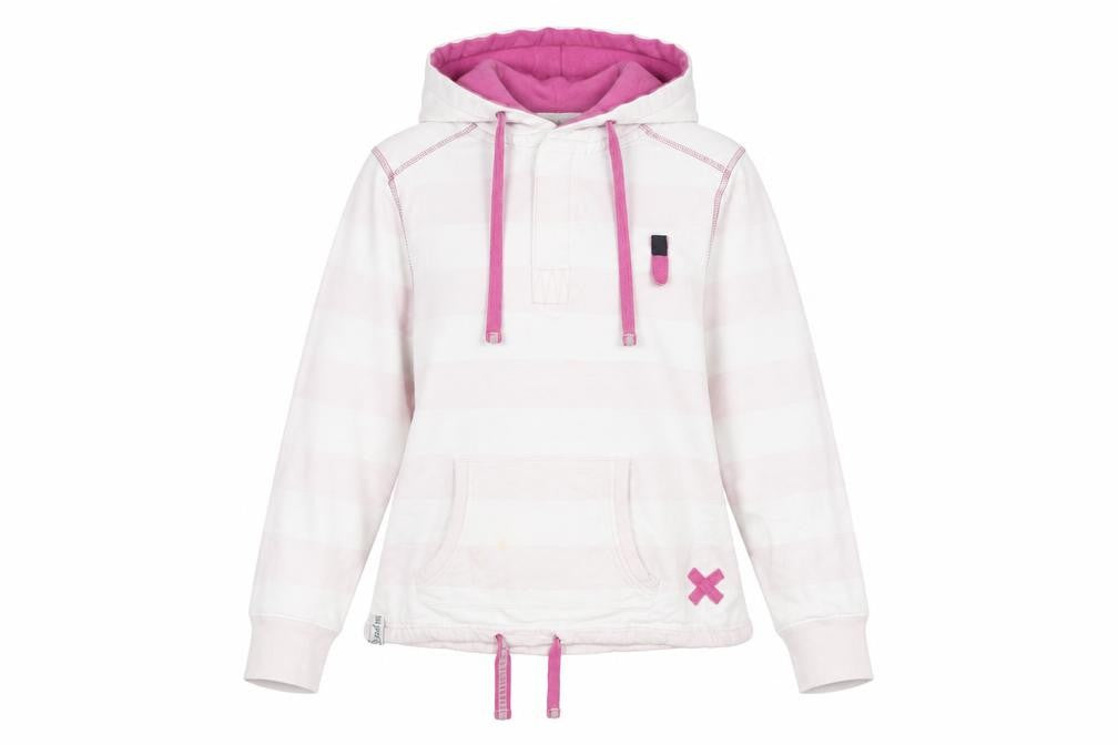 Front view of Lazy Jacks Women Pink Striped Pullover Hoodie XS