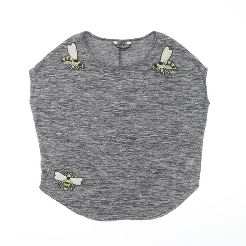 Brave Soul Women's Grey Embroidered T-Shirt, Size S