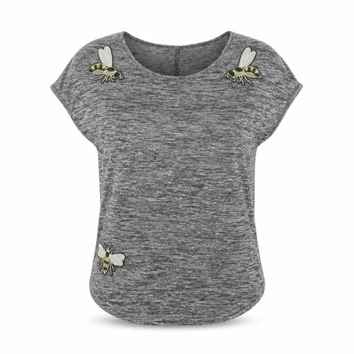Brave Soul Women's Grey Embroidered T-Shirt, Size S