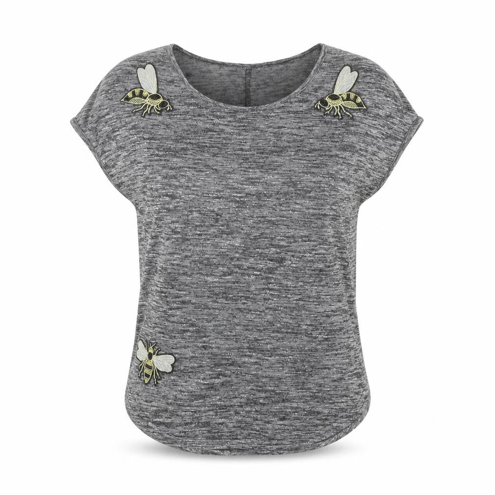 Brave Soul Women's Grey Embroidered T-Shirt, Size S