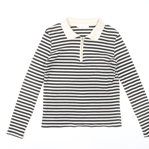 MNG Women's Striped Black Polo Shirt Size S