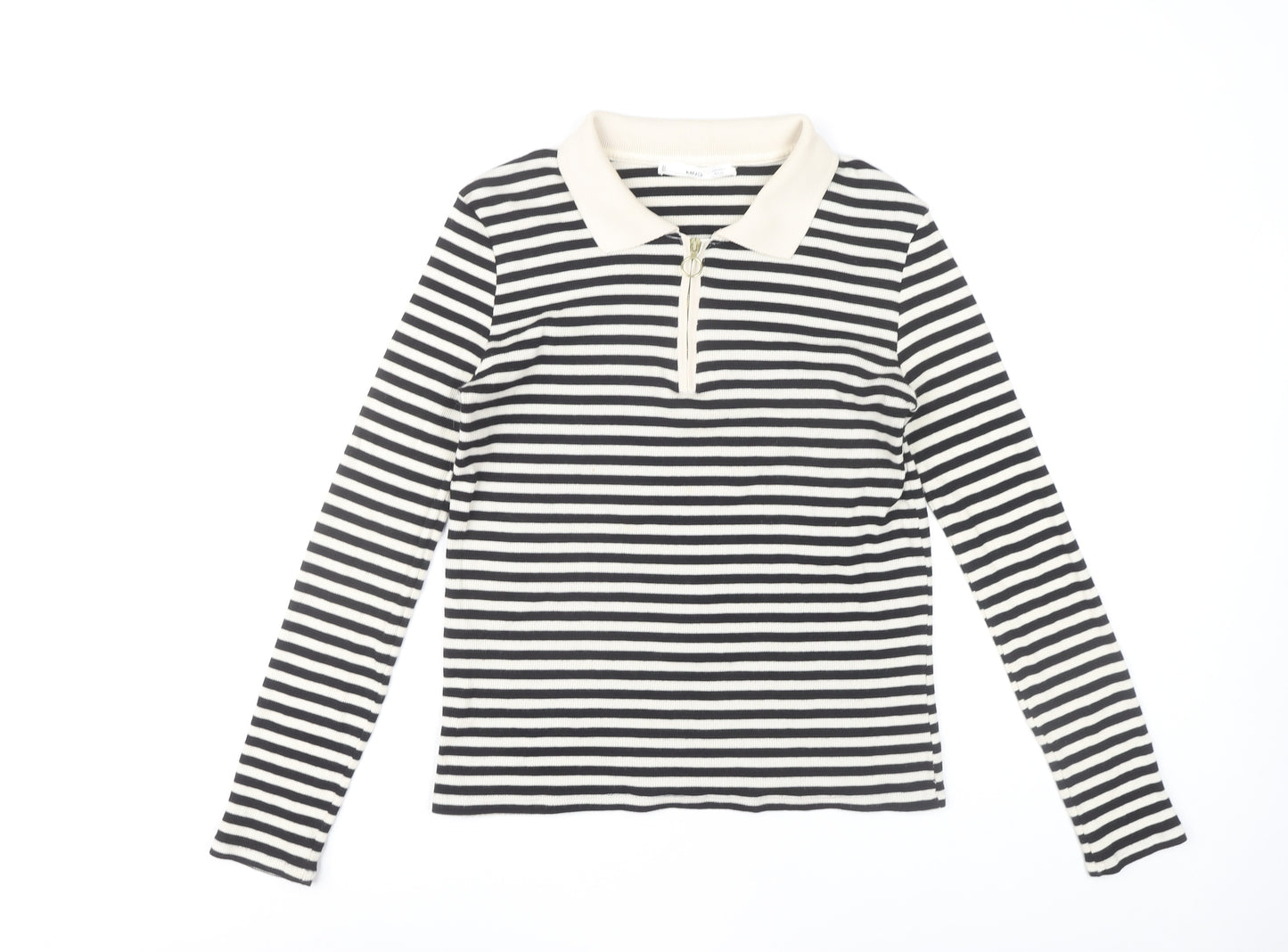 MNG Women's Striped Black Polo Shirt Size S