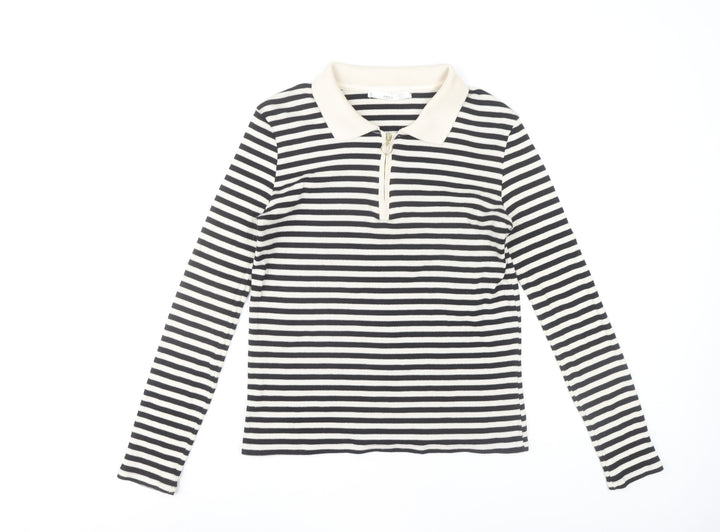 MNG Women's Striped Black Polo Shirt Size S