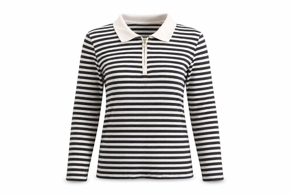 Front view of Mango Women's Striped Black Polo Shirt, size S