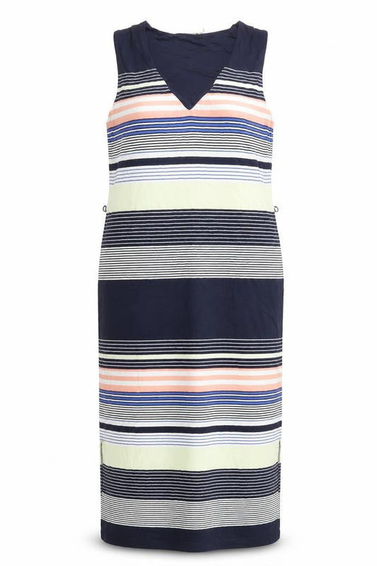 Front view of Oasis Women's Multicoloured Striped V-Neck Dress M