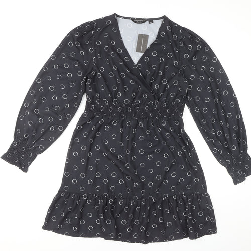 Dorothy Perkins Black Polka Dot Wrap Dress - Size 10