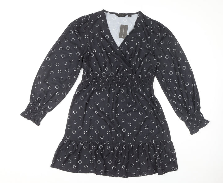 Dorothy Perkins Black Polka Dot Wrap Dress - Size 10