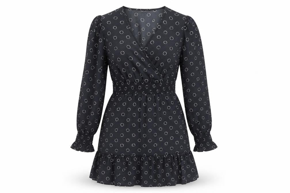 Front view of Dorothy Perkins Black Polka Dot Wrap Dress -, size 10
