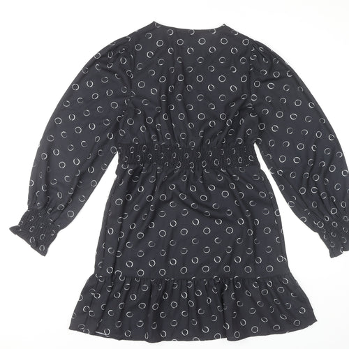 Dorothy Perkins Black Polka Dot Wrap Dress - Size 10