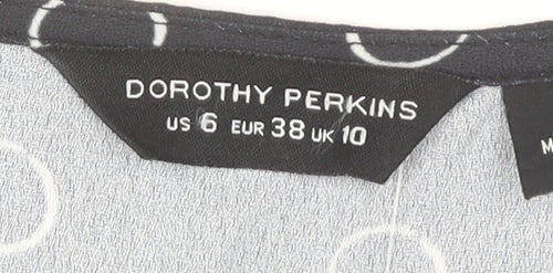 Dorothy Perkins Black Polka Dot Wrap Dress - Size 10